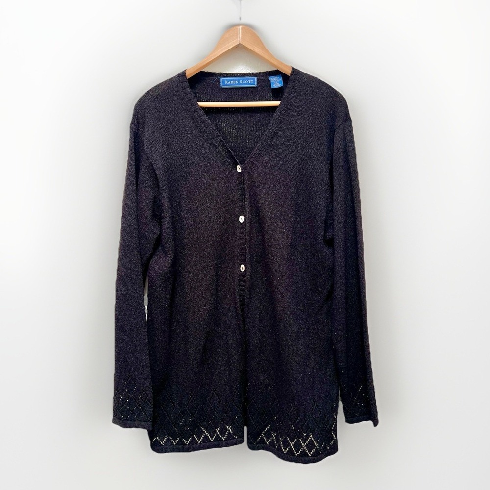 Karen Scott Cardigan Sweater Womens XL Button Front Long Sleeve Knit Textured